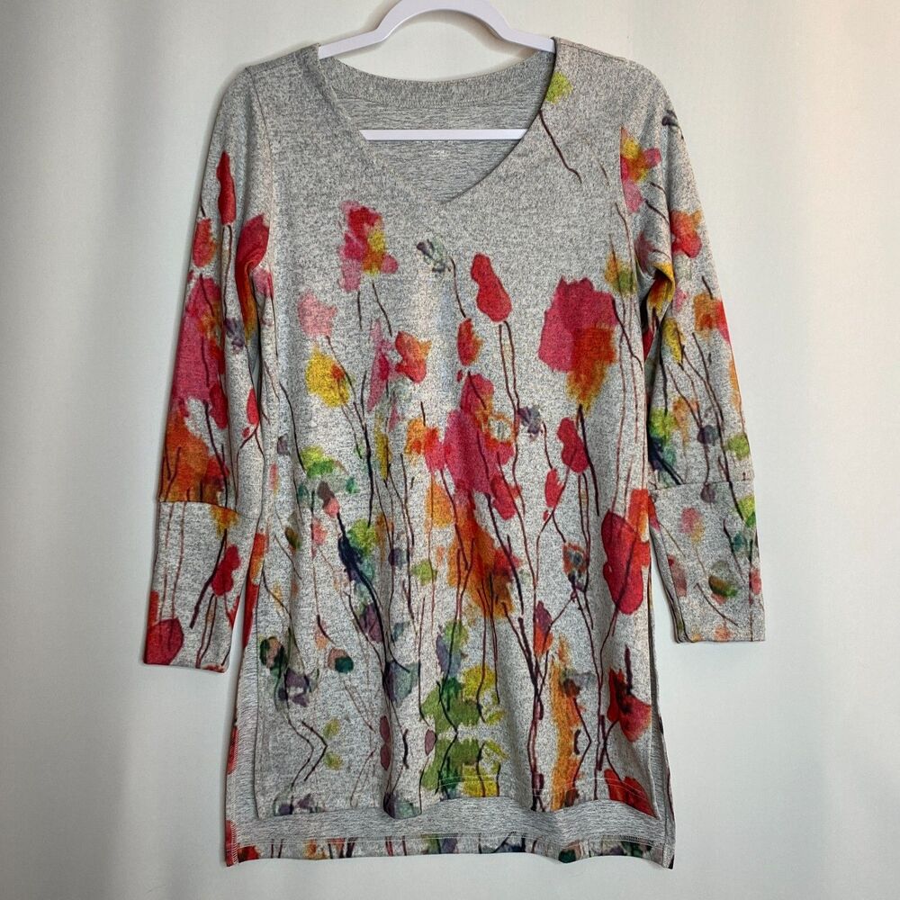 Soft Surroundings Poppy Fields Tunic Watercolor Floral V-neck Womens XS